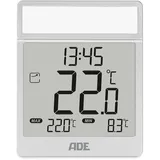 ADE Digitales Fensterthermometer außen | selbstklebend | Außenthermometer wetterfest IPX4 | mit Uhrzeit | speichert MIN und MAX Temperatur | silber