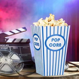 Relaxdays Popcorntüten, 48er Set, gestreift, Retro-Optik, Kino, Filmabend Zubehör, Pappe, Popcornbehälter, blau/weiß