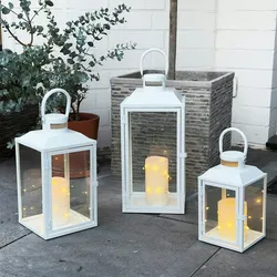 3er Gartenlaternen Laternen Metall Windlicht Weiß H24/33/41cm