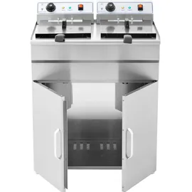 Royal Catering Elektro-Fritteuse - 2 x 16 l - 400 V - Unterschrank - Ablasshahn -