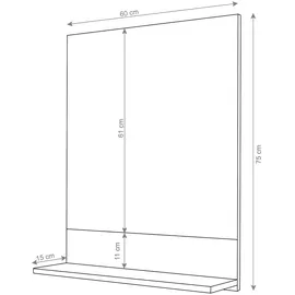 Mendler Wandspiegel mit Ablage HWC-B19, Badspiegel Badezimmer, hochglanz 75x60cm ~ schwarz
