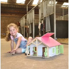 Kids Globe Farming Pferde Stall aus Holz 1:24, mit Werkstatt, Dach+Tür beweglich