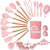 Silikon-Küchenutensilien-Set, 28-teiliges Küchenutensilien-Set, Küchenzubehör für antihaftbeschichtetes hitzebeständiges Utensilien-Set, Küchenhelfer und Gadgets, Rosa