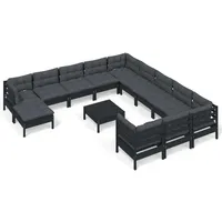 vidaXL 13-tlg. Garten-Lounge-Set mit Kissen Schwarz Kiefernholz