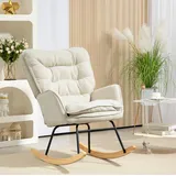 Sessel Schaukelstuhl Schaukelsessel Chenille Beige Okmyhome