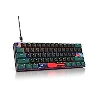 SOLIDEE mechanische Gaming Tastatur 60%,61 Tasten mit Lineare rote Schalter,kabelgebundene mechanische Tastatur mit LED-Hintergrundbeleuchtung,gemischtes Licht kompakte Tastatur(61 Black-Green)