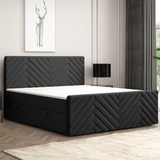 Möbel Punkt Boxspringbett MALIBU mit Bettkasten 180 x 200 cm Webstoff Schwarz Bett Bettkasten und Fussteil