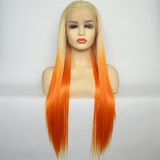 Synthetische Lace Front Perücken,Gerade Blond Bis Orange Ombre Synthetische Lace Front Seidige Perücke Hitzebeständige Faser Cosplay Für Frauen,18 inch