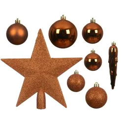 33 Weihnachtskugeln Kunststoff mit Christbaumstern Set bruchsicher Christbaumkugeln Weihnachtsbaumkugeln Christbaumspitze Mix Warm Orange