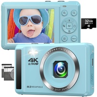Digitalkamera, 4K, 44 MP, Kompaktkamera mit 16-fachem Digitalzoom, Autofokus, Kinder-Point-and-Shoot-Digitalkamera mit 32 GB SD-Karte, tragbare Kamera für Teenager, Kinder, Jungen, Mädchen, Blau