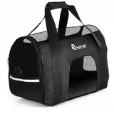 QLS Tragetasche für Katzen Hunde Haustiere 52x25x34 cm bis 10 Kg Meshfenster Transparent (Schwarz)