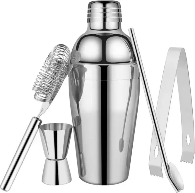 Huacan Cocktailshaker aus Edelstahl, 5-teiliges Set, Barzubehör für Zuhause, 350 ml