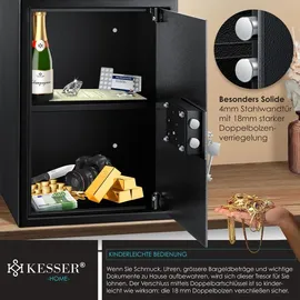 Kesser KESSER® Möbeltresor mit Doppelbartschloss, Safe Tresor Geldschrank Boden-Wandtresor Wandsafe 50x35x31cm ink. 2 x Schlüssel & Befestigungsschraube