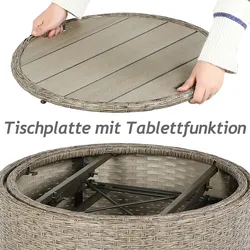 CASARIA® Polyrattan Sonneninsel Sonnenliege mit Faltbarem Dach Beige Grau