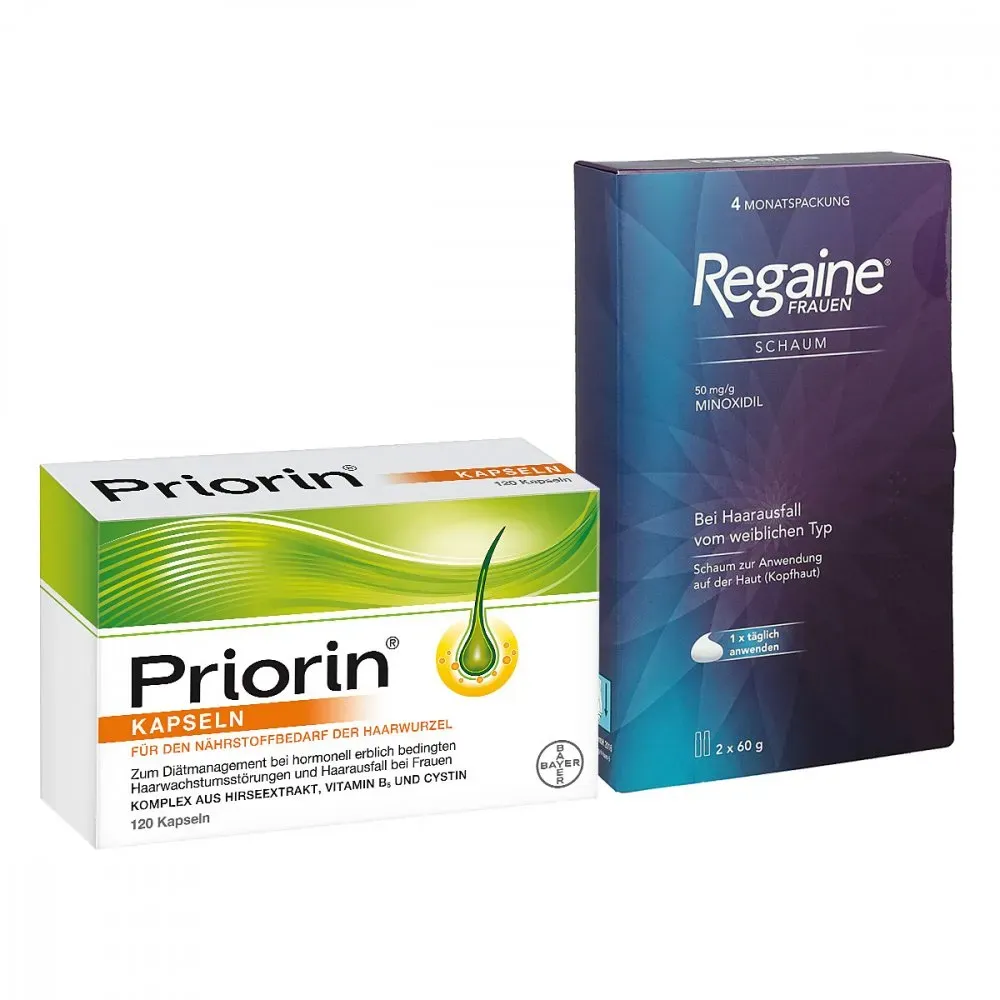Priorin Neu Kapseln bei Haarausfall + Regaine Frauen Schaum