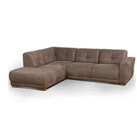 Cavadore Ecksofa "Modeo" / Schlafsofa mit Federkern und modernen Kontrastnähten / Hochwertiger Mikrofaser-Bezug in Wildlederoptik / Holzfüße / Maße: 261x77x214 cm (BxHxT) / Farbe: Nuss (hellbraun)