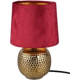 Trio Reality Leuchten Tischleuchte Sophia R50821010, Keramik goldfarbig, Samtschirm rot/goldfarbig, exkl. 1x E14, 16 cm