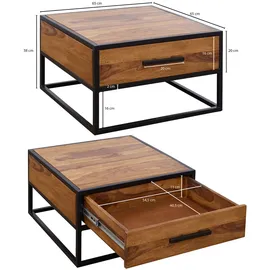 FineBuy Wohnzimmertisch Holz Massiv Sofatisch Tisch Schublade Braun