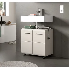 WELLTIME Waschbeckenunterschrank WELLTIME "FLORENZ, Waschbeckenunterschrank mit Rollen, hochwertige MDF-Front", beige (kaschmir nachbildung), B:60cm H:58cm T:31cm, FSC-zertifizierter Holzwerkstoff, Schränke, Waschbeckenunterschrank, Waschbeckenunterschrank, WBU,