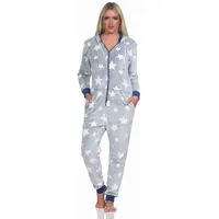 normann Schlafanzug Jumpsuit Overall in Sterneoptik aus kuschelig warmen Coralfleece - 76730 blau | Gr.: 36-38