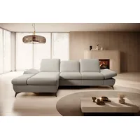 Goldstoff Ecksofa mit Schlaffunktion und Bettkasten - L-Form Sofa Beige/Grau, 1 Teile, Modernes Schlafsofa mit Sofakissen - Premium Couch Cord & L-Form grau