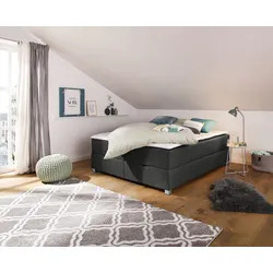 Boxbett INOSIGN "Alexis", grau (anthrazit), B:160cm L:220cm, Struktur fein (100% Polyester), Komplettbetten, ohne Kopfteil - ideal für Räume mit Dachschrägen; in 4 Breiten
