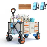 Litheli Elektrowagen Bollerwagen faltbar, Handwagen faltbar mit Motor & Bremsen, 150L 60KG geeignet für Camping, Garten, Strand, Einkaufen (Beige, W2 pro mit Tischplatte)