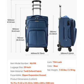 Vevor Weichgepäck 4-Rollen Cabin 40 cm / 62 l blau