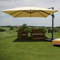 Mendler Ampelschirm HWC-A96, Gastronomie Sonnenschirm, 3x3m (Ø4,24m) Polyester/Alu 23kg ~ creme mit Ständer