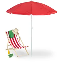 Relaxdays Sonnenschirm, Ø 160 cm, knickbar, höhenverstellbar, UV-Schutz, Strandschirm