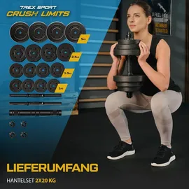 trex sport Hantelset Kurzhanteln 2er Set 2x20kg verstellbare Hanteln schwarz