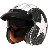 LIONCIANO Motorradhelm mit Visier ECE Zertifiziert Jethelm Jet-Helm Roller-Helm Scooter-Helm Moped Chopper Retro Vespa Vintage Jethelme Chopper Helm(Mattschwarzer und weißer Stern, XL=59-61cm)