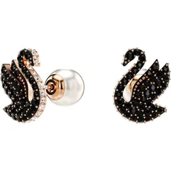Paar Ohrstecker SWAROVSKI "Swarovski Iconic Swan, Schwan, 5684608", schwarz (roségoldfarben, metallfarben, schwarz, kristallweiß, weiß, kristallweiß, schwarz), Ohrringe, Damen, Metall-Perlen, Metall, Perlen, mit Swarovski Kristall - mit Swarovski Perle