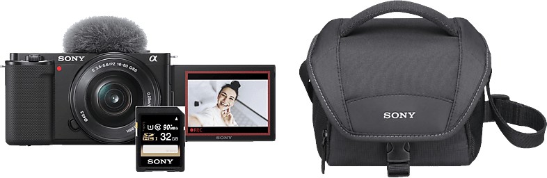 SONY Alpha ZV-E10L Kit + Tasche Speicherkarte Systemkamera mit Objektiv 16-50 mm, 7,5 cm Display Touchscreen, WLAN