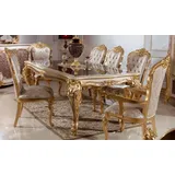 Casa Padrino Luxus Barock Esszimmer Set Weiß / Silber / Braun / Gold - 1 Barock Esstisch & 6 Barock Esszimmerstühle - Barock Esszimmer Möbel - Edel & Prunkvoll