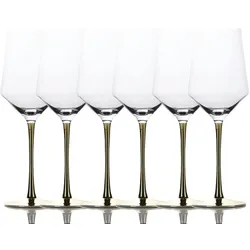 Intirilife 6x Wein Glas mit goldfarbenem Stiel - 380 ml Füllmenge - Rotwein Weißwein Glas Kelch Kristallglas stoßfest