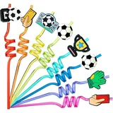 16 Stück Fussball deko geburtstag kinder,Kindergeburtstag Party Deko.Wiederverwendbare Trinkschleife Strohhalme,Mitgebsel Kindergeburtstag.