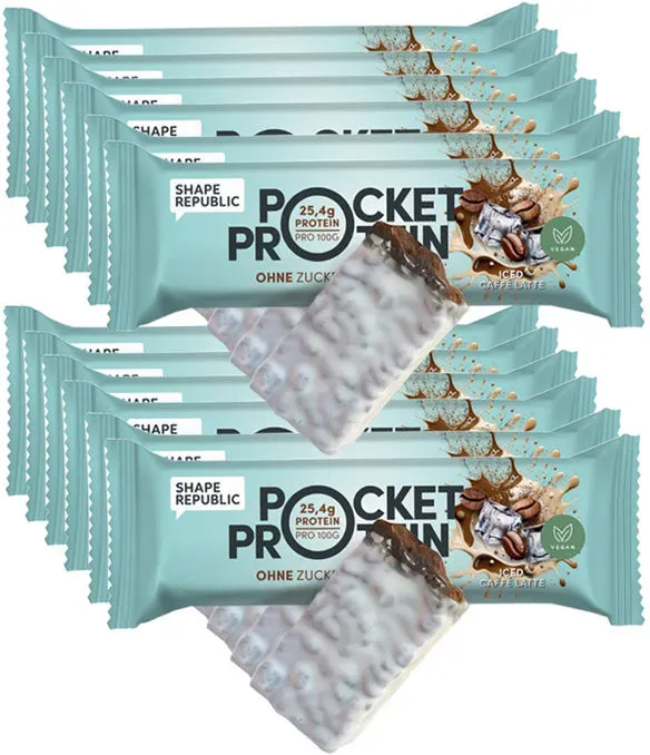 Shape Republic Pocket Proteinriegel Iced Caffé Latte, 12er Pack