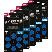 XX-Treme Longlife Extra Hörgerätebatterien Typ 675-30 Stück Hörgeräte Batterien konzipiert für höchste Leistung - Pack mit 5 Blistern à 6 Hörgerätebatterien – PR44 Farbcode blau 1,45 Volt
