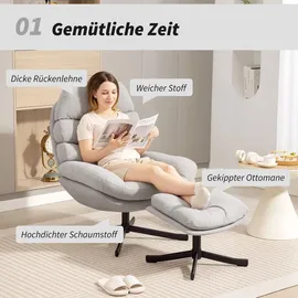 Homcom Relaxsessel mit Hocker Chenille 0 x 0 x 0 cm Cremeweiß drehbar