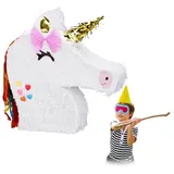 Relaxdays 4 x Pinata Einhorn Weiß,Gold,Rosa