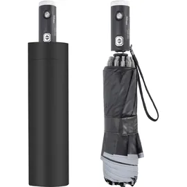 shop'n smile ideoon Faltbarer Regenschirm mit LED-Taschenlampe, Ø105 cm, schwarz: Ein perfekter Allwetter-Begleiter für Dunkelheit & Regenschauer