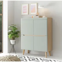 INOSIGN Highboard »Torge, Kommode, Schrank, Sideboard, Anrichte, Mehrzweckschrank«, (1 St.), abgeschrägte Füße, drei Farben, Scandi Design, 107 cm breit, grün