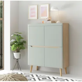 INOSIGN Highboard »Torge, Kommode, Schrank, Sideboard, Anrichte, Mehrzweckschrank«, (1 St.), abgeschrägte Füße, drei Farben, Scandi Design, 107 cm breit, grün