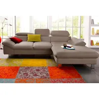 Ecksofa COTTA "Driver L-Form" Sofas Gr. B/H/T: 268cm x 73cm x 169cm, Luxus-Kunstleder, Recamiere rechts, mit Kopfteilverstellung-ohne Bettfunktion und Bettkasten, grau (stein) mit Kopfteilverstellung, wahlweise Bettfunktion und Bettkasten