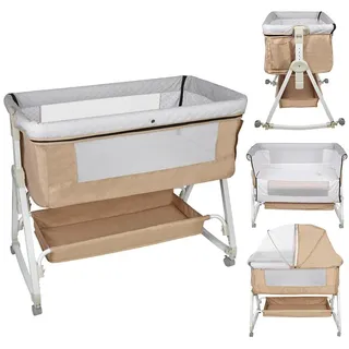 JEOBEST Beistellbett 3 in 1 Babybett & Babywiege & Reisebett, mit Rollen Kinderbett, 6-Fach Höhenverstellung,Wiege-Funktion gelb