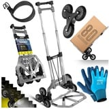 MASKO MASKO® Stufen-Sackkarre Treppenkarre Klappbar 80 kg Tragkraft 3x3 Treppensteiger inkl. Rädern + Expanderseil + Handschuhe - höhenverstellbarer Griff - Aluminium Handkarre für Transportkarre