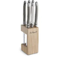 Lou Laguiole Steakmesser Set 6-tlg. Beige/Pfeffer/Taupe Wellenschliff Holz