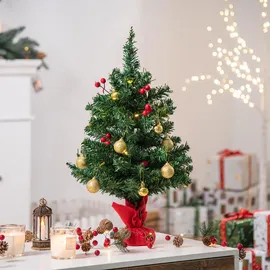 Homcom Weihnachtsbaum mit Stechpalmenbeeren, Kugeln und LED-Lichtern Grün 60 cm
