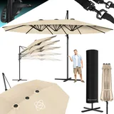 Kesser KESSER® Sonnenschirm Doppelsonnenschirm 4,6m x 2,7m Ampelschirm Abdeckung & Windsicherung mit Kurbel & Ständer Kurbelschirm Aluminium wasserabweisend Neigbar Kippbar 360° Drehbar